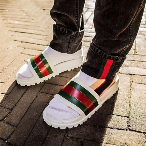 gucci slides on feet men|gucci knockoff slides for men.